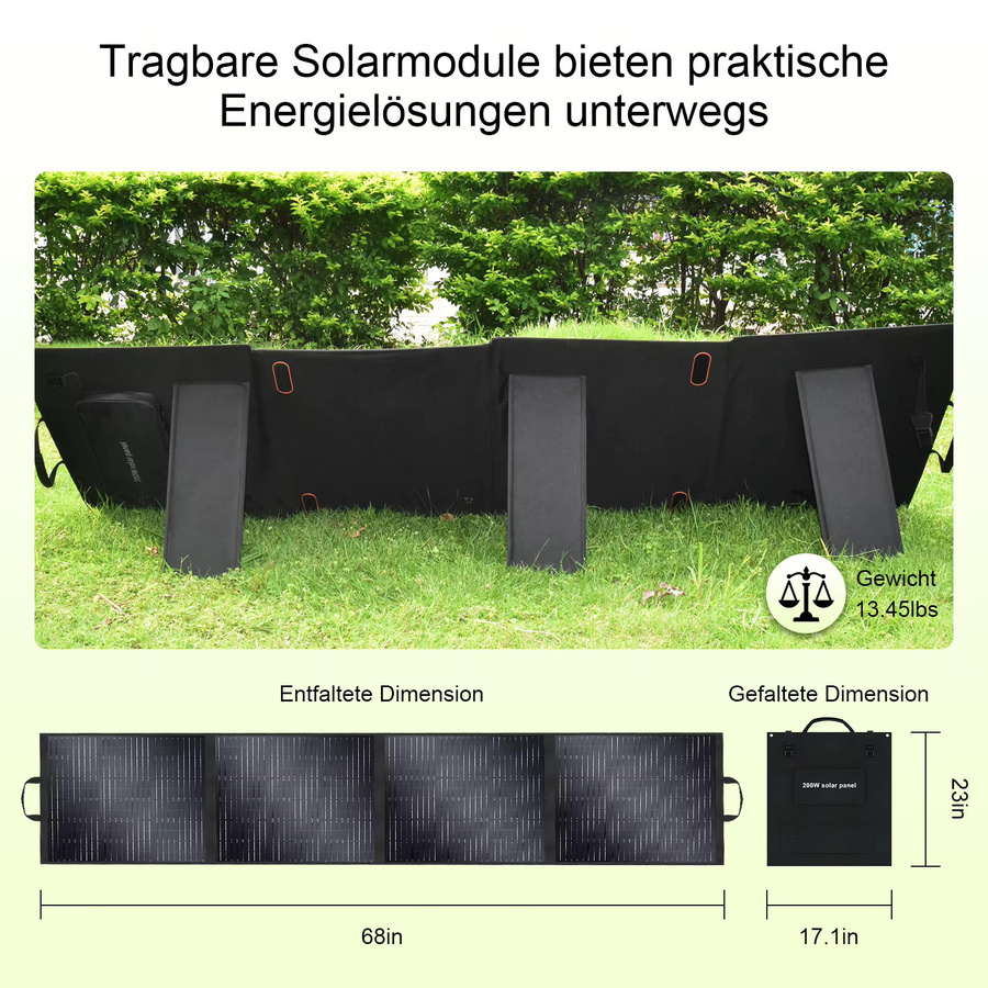 SolarPlay Tragbares Wasserdichtes Solarmodul 200W Faltbares Monokristallines Solarladegerät in Schwarz für Outdoor-Camping und Wohnmobile - Bild 6