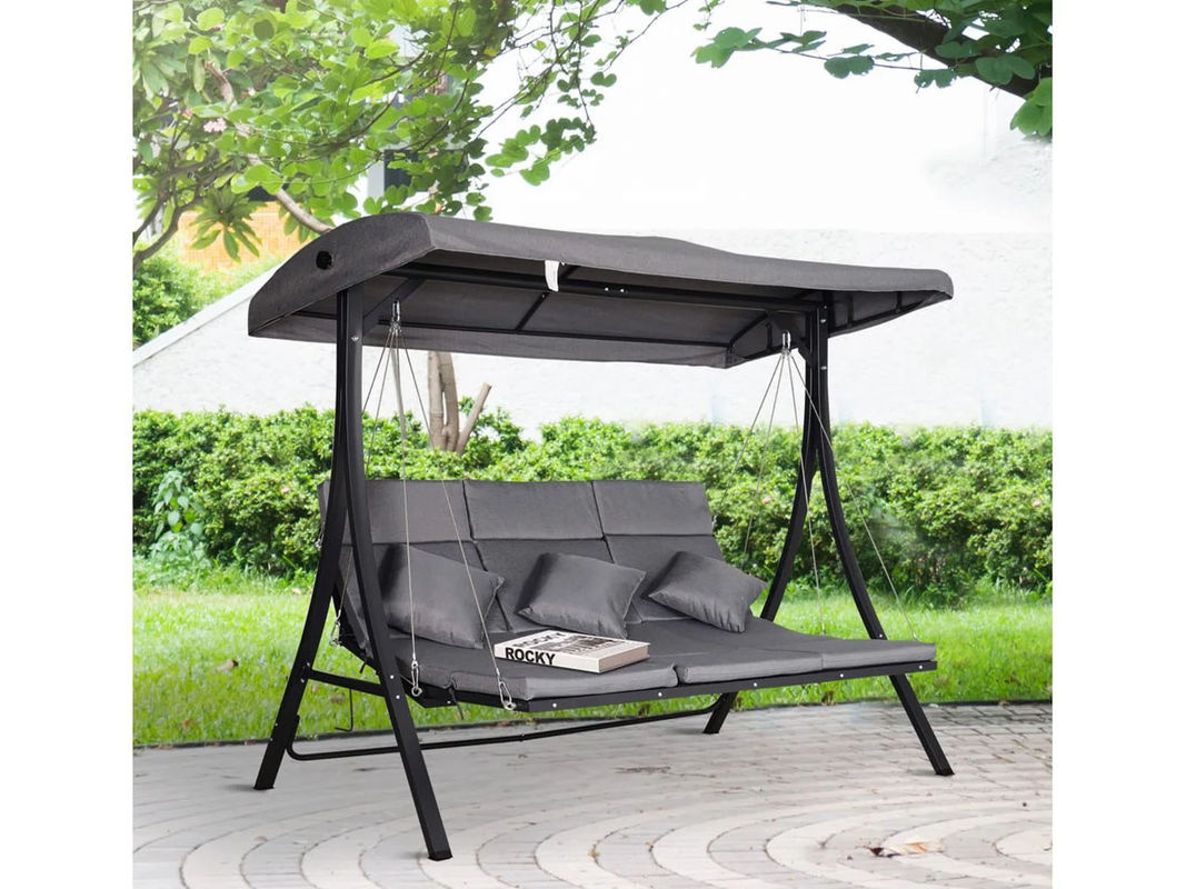 Outsunny Hollywoodschaukel aus Metall in Grau mit Sonnendach und Kissen, B/H/T: 200 x 168 x 115 cm - Bild 2