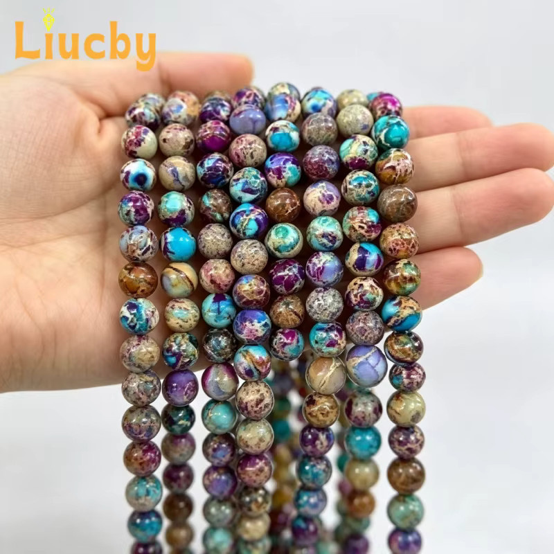 Liucby Natursteinperlen, lila-blau, rund, 4/6/8/10 mm, Unisex - Bild 3