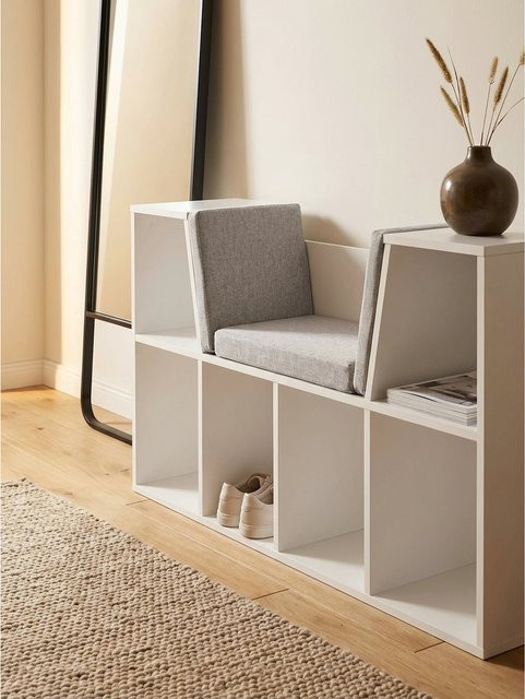 KADIMA DESIGN Regalbank mit 6 Fächern für Flur und Diele, Weiß matt und Grau, B/T/H: 101,5 x 61,5 x 30 cm - Bild 1