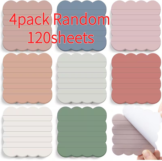 4er Pack fächerförmige Haftnotizen mit gewelltem Rand in Retro-Farben, selbstklebendes liniertes Notizpapier für Tagebuch und Planer, Mehrfarbig - Bild 1