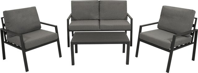 DEGAMO Lounge Set VANCOUVER, 4-teiliges modernes Set aus dunkelgrauem Aluminium mit grauen Polstern - Bild 1