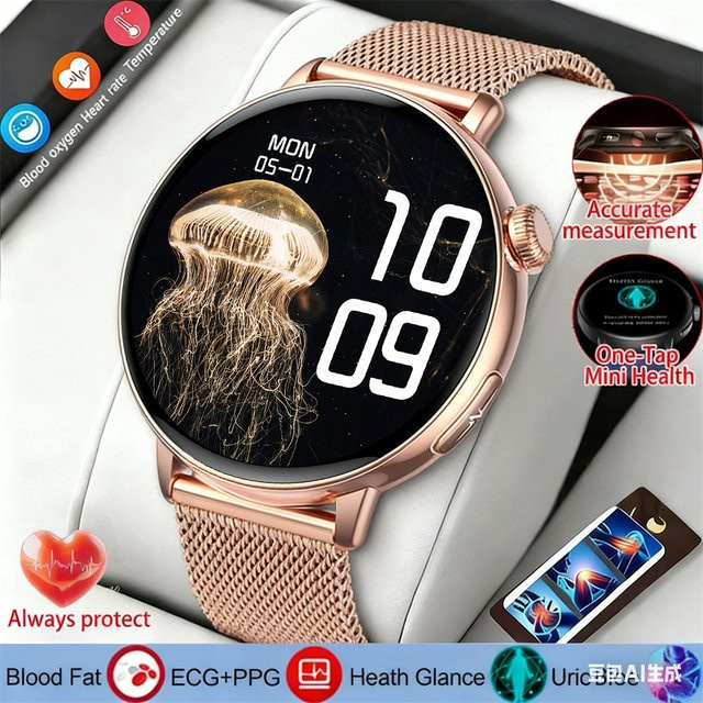 LIGE Gesundheits-Smartwatch für Frauen in Pink mit AMOLED HD-Bildschirm, IP68 wasserdicht, Blutdruckmessung und Bluetooth-Anruffunktion - Bild 1