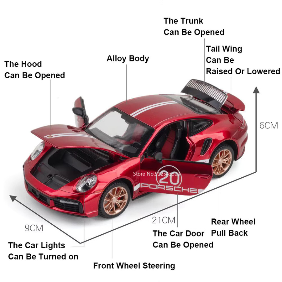 Caipo 911 Turbo S GT3 RSR Spielzeug Auto Modell, 1:24, Metall, mit Licht und Sound - Bild 1