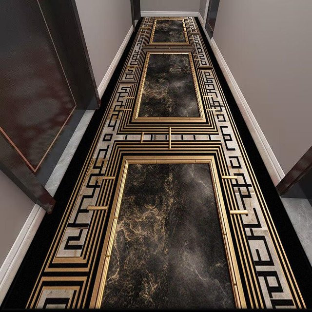 Karpetti Flur Teppich Gold Modern Gestreift Rutschfest und Waschbar B: 60 cm, L: 400 cm - Bild 1