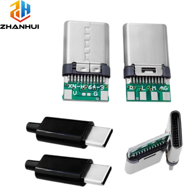 USB 3.1 Typ-C 24-Pin-Stecker Buchsenadapter für Datenkabelreparatur und Ladezubehör in Schwarz und Silber - Bild 1