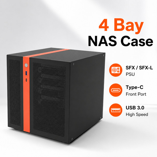 VBNM Mini ITX NAS-Gehäuse für 4x 3,5 Zoll HDD und 2,5 Zoll SSD mit USB-C und USB 3.0, erhältlich in Schwarz oder Weiß - Bild 1