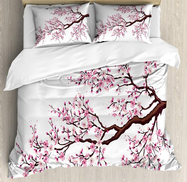 Japanische Bettwäschegarnitur von JMG Household Supplies mit Kirschblüten-Design, weiß, B/H: 172 x 218 cm - Bild 1