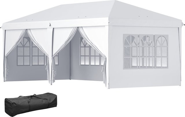 Outsunny Gartenpavillon Weiß, stabiler und winterfester Pavillon mit Seitenteilen, Fenstern, Tür und Tasche, B/T/H: 600 x 300 x 250 cm - Bild 1