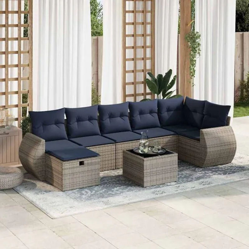 8-tlg. moderne Garten-Sofagarnitur aus Poly-Rattan mit Kissen in Grau von vidaxl - Bild 1