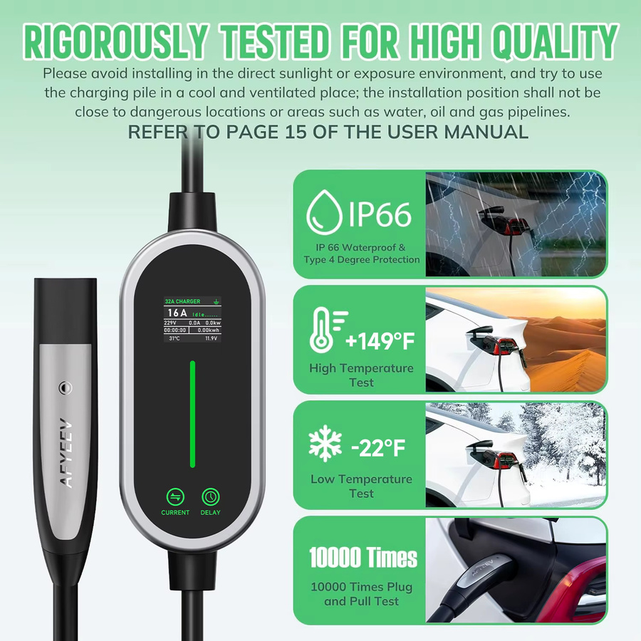 AFYEEV Tragbares EV-Ladegerät für Tesla mit EU-Stecker, 16A 3600W, 5m Kabel, Farbe: Schwarz, kompatibel mit Tesla Model X, Y, S, 3 und Cybertruck - Bild 5