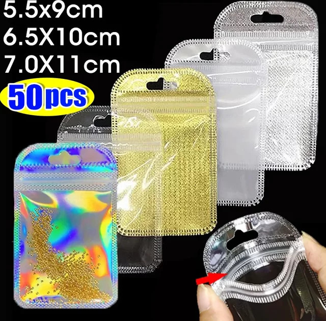 50 Stück transparente selbstdichtende Plastikbeutel als wiederverschließbare Schmuckverpackung zur Aufbewahrung von Ohrringen, Ringen und Halsketten - Bild 1