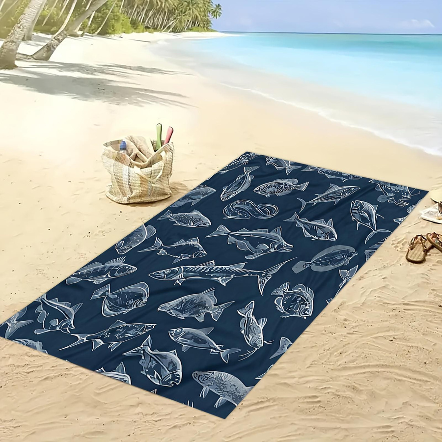 Aal-Print Strandtuch aus Mikrofaser in Weiß, super saugfähig und schnell trocknend, Breite: 40 cm, Höhe: 60 cm - Bild 4