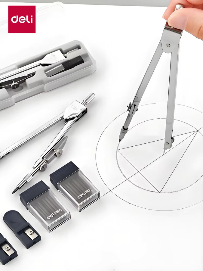 Deli Metall-Kompass-Set professionelles Geometrie-Werkzeug für Schule und Studium - Bild 2