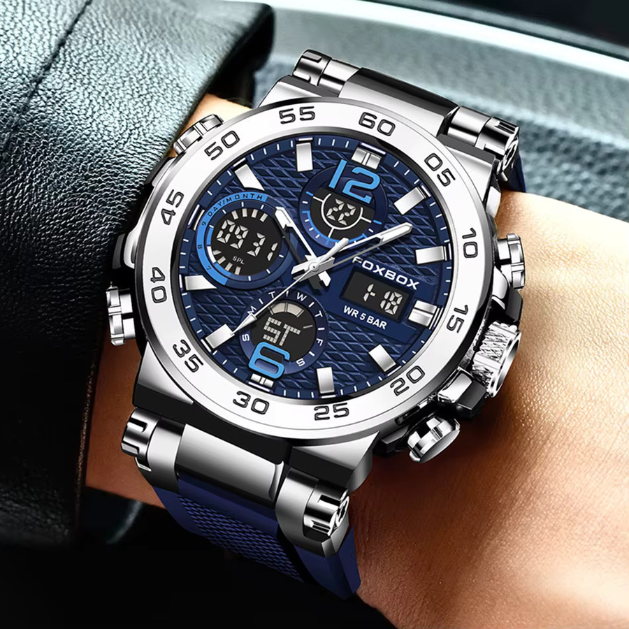 FOXBOX Digitaluhr, Chronograph, Quarz, Blau, Silikon, Herren - Bild 5