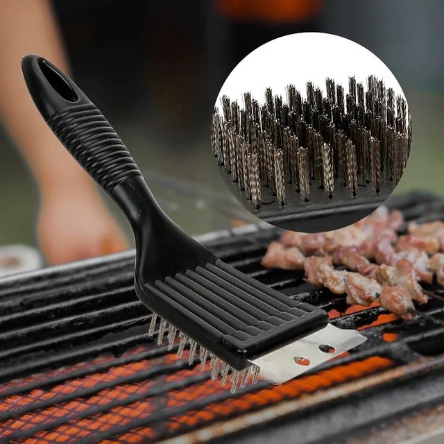 Zwei-in-Eins Grillreinigungsbürste aus Edelstahl mit Klinge in Schwarz - Bild 1