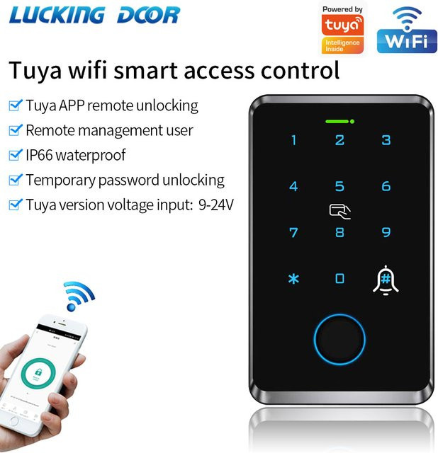 LUCKING DOOR Fingerabdruck-Türöffner für den Außenbereich mit Tuya App-Unterstützung, Tastatur, MasterCard und temporärer Passwort-Funktion, Schwarz - Bild 1