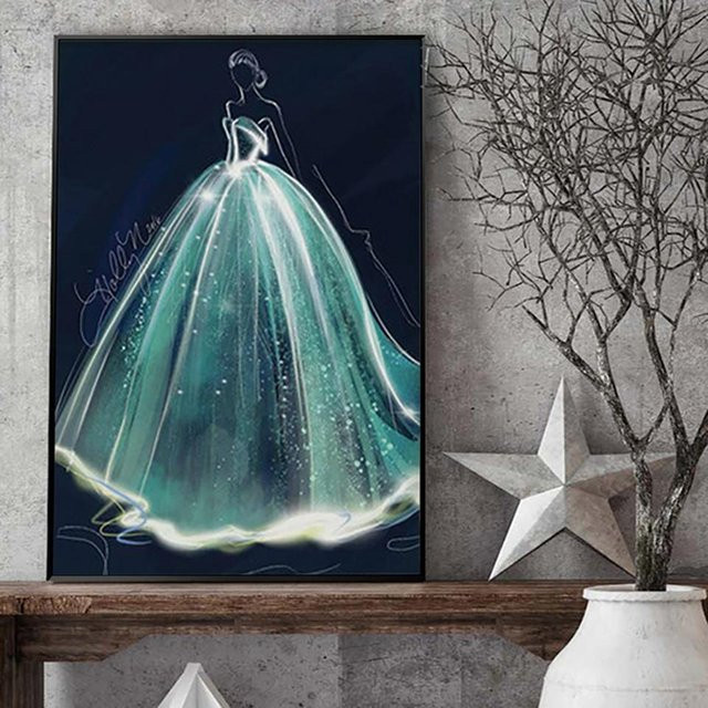 FIYO 5D Diamantgemälde Hochzeitskleid als DIY Kristall-Bild in Grau, B x H: 20 x 30 cm - Bild 1