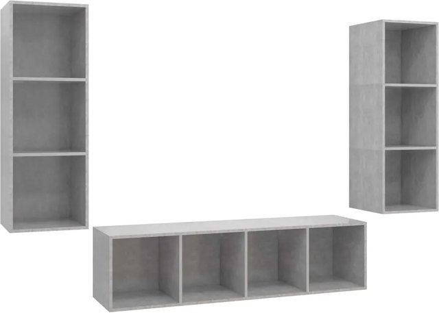 vidaXL 3-teiliges TV-Schrank-Set aus Holzwerkstoff in Betongrau matt, Wandmontage - Bild 1