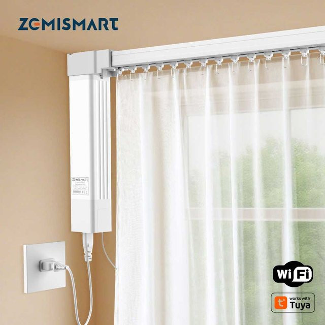 Zemismart WiFi Smart Vorhangmotor elektrische Vorhangschiene mit RF-Fernbedienung in Weiß, kompatibel mit Tuya Alexa Echo und Yandex Alice Sprachsteuerung - Bild 1