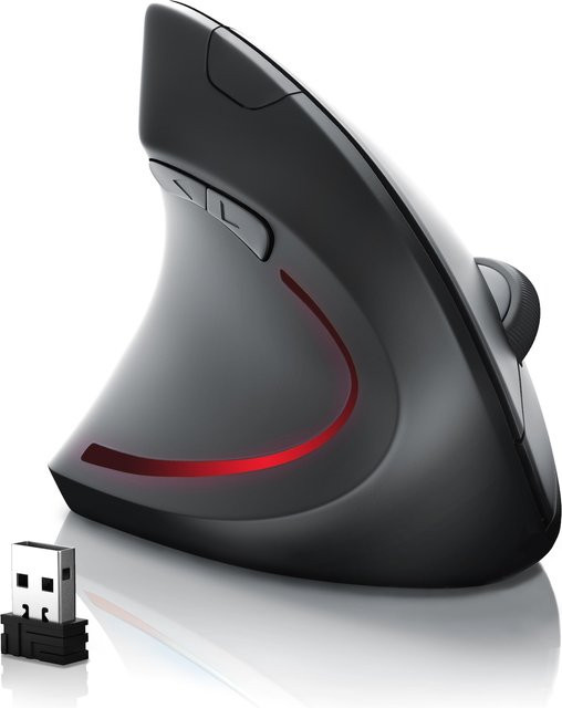 CSL Ergonomische Vertikale Funkmaus für Linkshänder in Schwarz mit Bluetooth und optischem Sensor zur Vorbeugung von Mausarm und Tennisarm - Bild 1