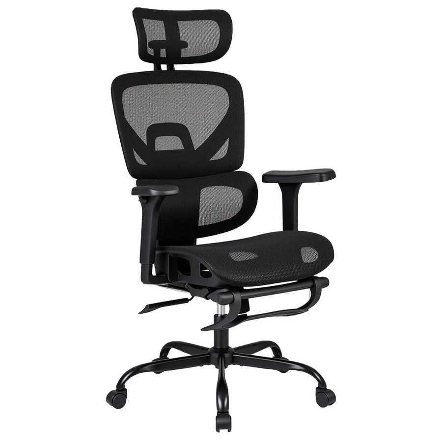 Costway Ergonomischer Bürostuhl in Schwarz mit Kopfstütze, Armlehnen und 360 Grad Drehbarkeit für Home Office und Erwachsene - Bild 2