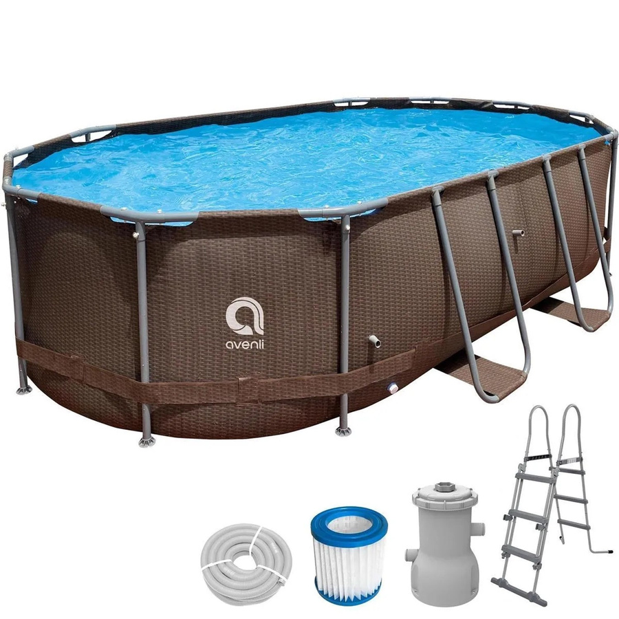 Avenli Frame Stahlrahmenpool Set Oval in RattanBraun mit Filterpumpe, Sicherheitsleiter und Reparaturset, B: 427 cm, T: 275 cm, H: 100 cm - Bild 2