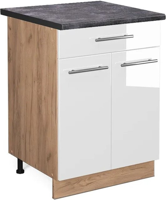 Vicco Küchenunterschrank Fame-Line Weiß Hochglanz und Goldkraft Eiche mit Schublade in Anthrazit, Breite: 60 cm, Höhe: 82 cm, Tiefe: 59,5 cm - Bild 1