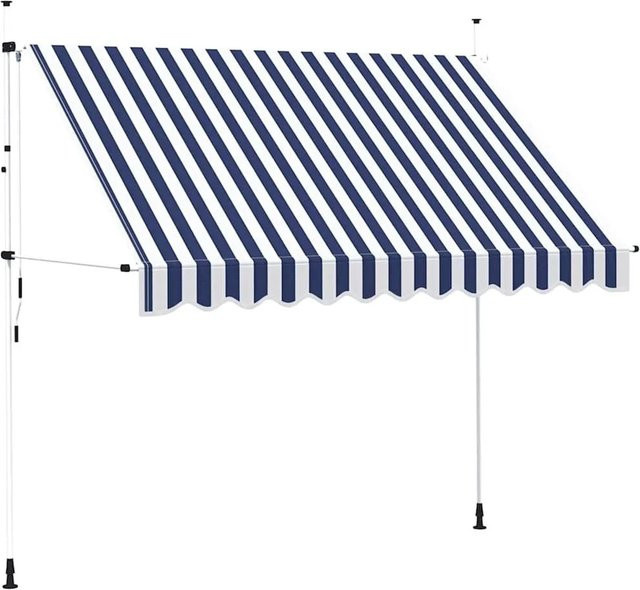 vidaXL Einziehbare Markise Handbetrieben Blau-Weiß Gestreift Breite: 300 cm - Bild 1