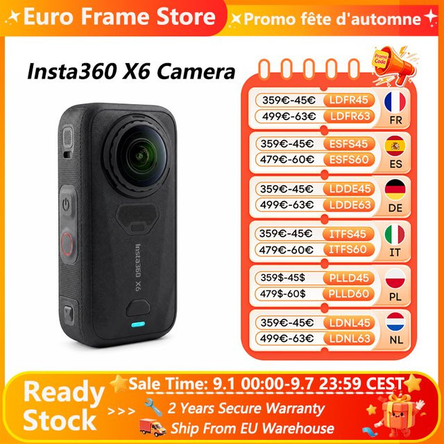 Insta360 X6 360 Grad Action-Kamera in Schwarz mit 8K Auflösung und KI-Bearbeitungsfunktion - Bild 1