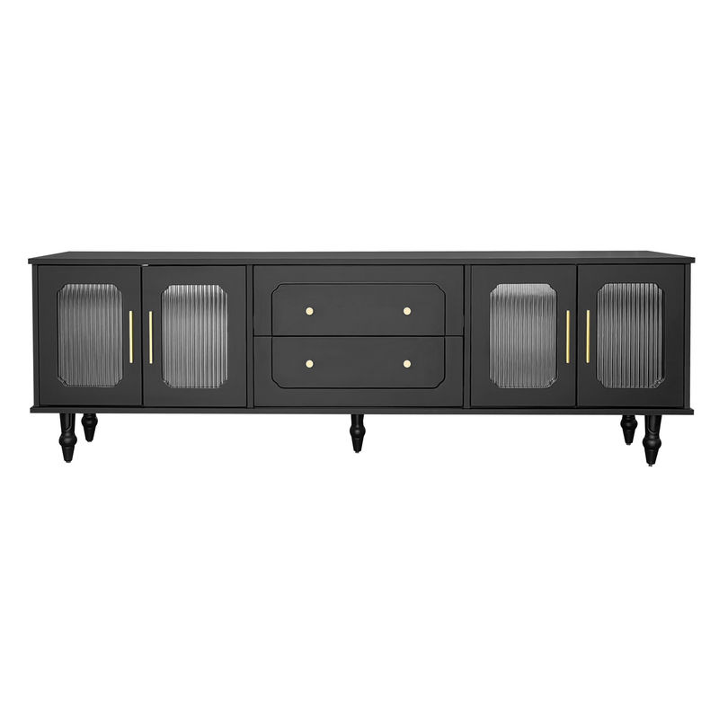 Aosom TV-Schrank im Retro-Design mit Glastüren und Goldgriffen, Schwarz, B/T/H: 175 x 38 x 55,5 cm - Bild 2