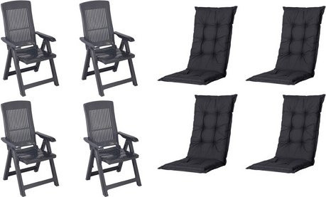 MADISON Gartenmöbelset Tampa mit 4 Klappsesseln und Auflagen in Anthrazit, B/H/T: 61 x 109 x 60 cm - Bild 1