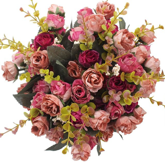 Künstliches Rosen-Bouquet von youyouhuan in Pink mit 21 Köpfen und 7 Zweigen zur Dekoration für Hochzeit, Geburtstag oder Büro - Bild 1