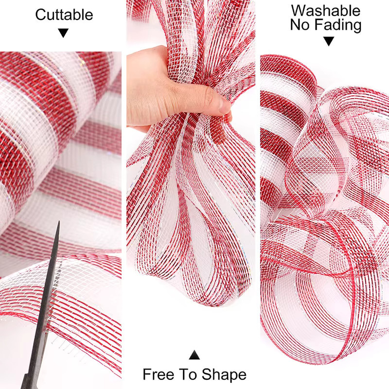 Weihnachtsband Set aus Metallic-Poly mit Draht für DIY-Dekoration und Verpackung, 10 Yard, Farben: Rot, Grün, Weiß - Bild 4