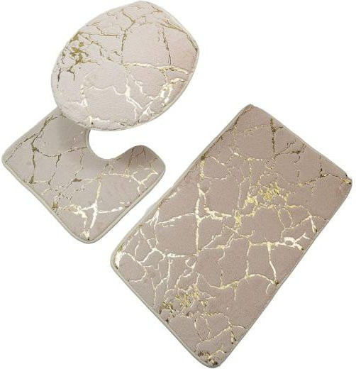 3-teiliges Toilettenteppich-Set Medoc in Beige mit Marmor-Design, rutschfest und schnell trocknend aus Polyester - Bild 1