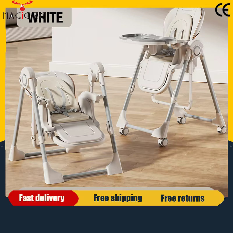 Magic ZC 2-in-1 Babyhochstuhl mit Schaukelmodus und verstellbarem Doppeltablett in Beige, faltbar und stabil - Bild 2