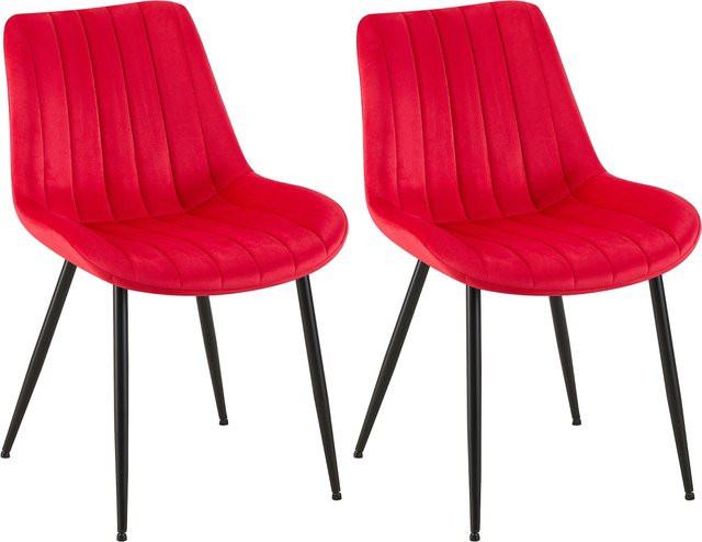 CLP 2er Set Polsterstühle Rahden aus Samt mit gestepptem Sitz und schwarzem Metallgestell, Sitzhöhe: 46 cm - Bild 1