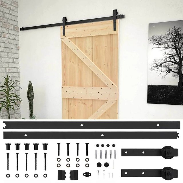 vidaXL Schiebetür aus Holz und Stahl in Natur und Schwarz, B: 90 cm, H: 210 cm - Bild 1