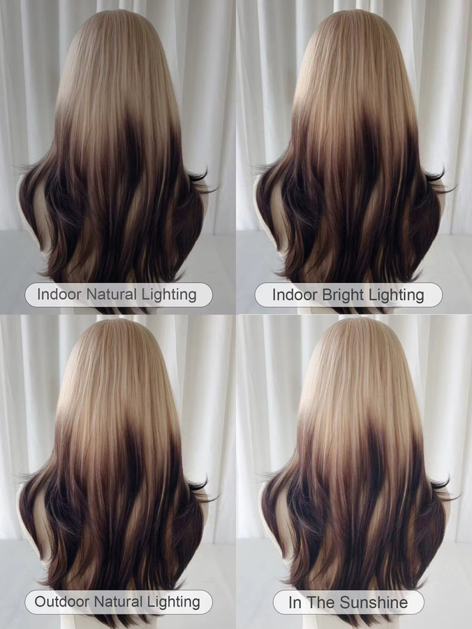 VICWIG Perücke, Blonde Ombre Braune, synthetisch, lang, gerade, mit Pony - Bild 3