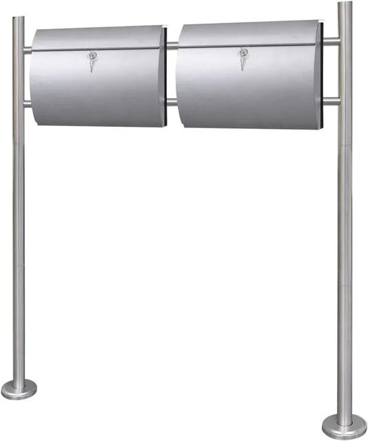 vidaXL Doppelter Briefkasten aus Edelstahl mit Ständer, Silber, B/T/H: 37,5 x 13 x 31 cm - Bild 1