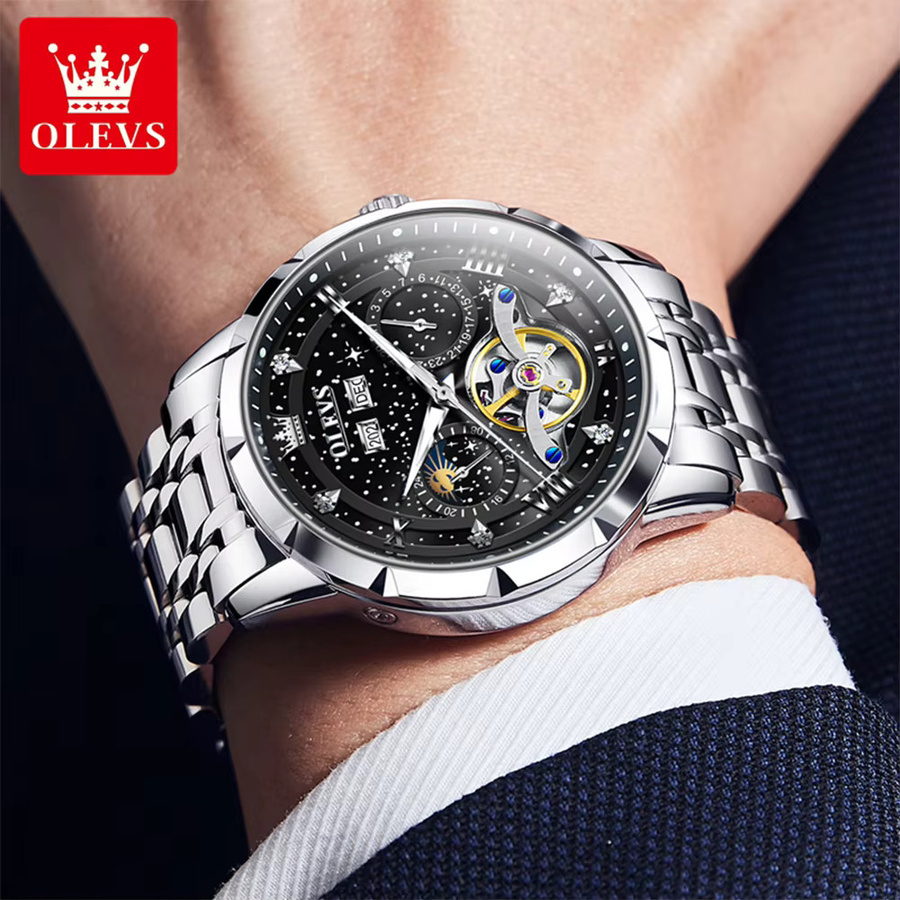OLEVS Armbanduhr Automatik, Edelstahl, Mondphase, Herren - Bild 3