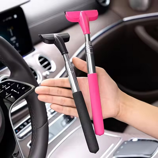 Untior Teleskop-Fensterrakel mit Schaber in Pink für die Glasreinigung am Auto - Bild 1