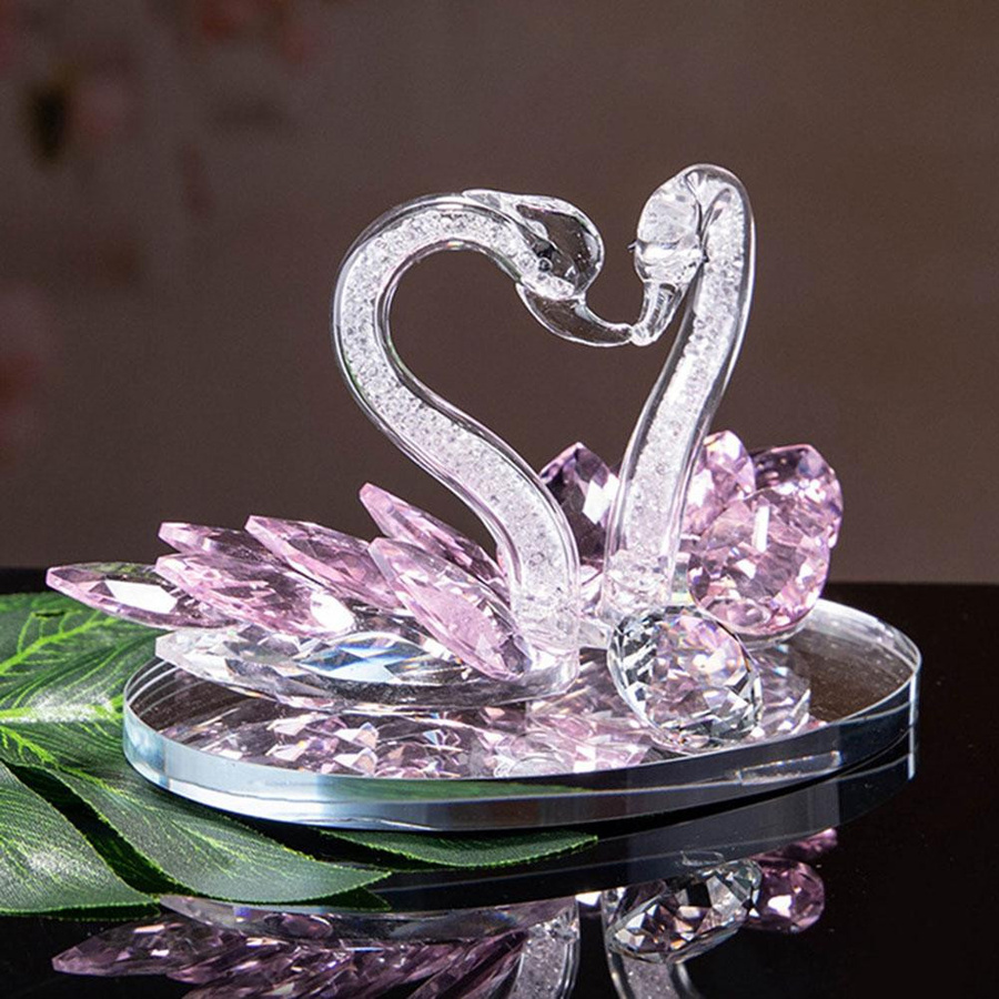Yiran Furniture Kristall Schwan Ornament aus Glas in Pink als dekorative Glasfigur für deinen Schreibtisch und dein Wohnzimmer - Bild 3