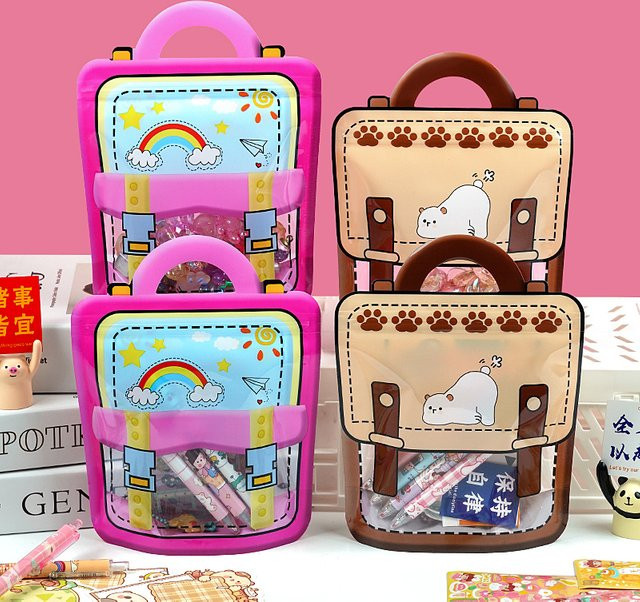Tragbare Cartoon Schulranzen Süßigkeiten-Tüten aus Kunststoff für Kinder als Partygeschenk, Mehrfarbig - Bild 1