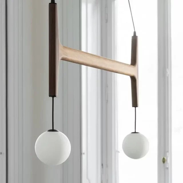 JIANKEXING Retro Nordic Pendelleuchte aus Massivholz und Glas in Walnuss Braun für Wohnzimmer und Restaurant - Bild 1
