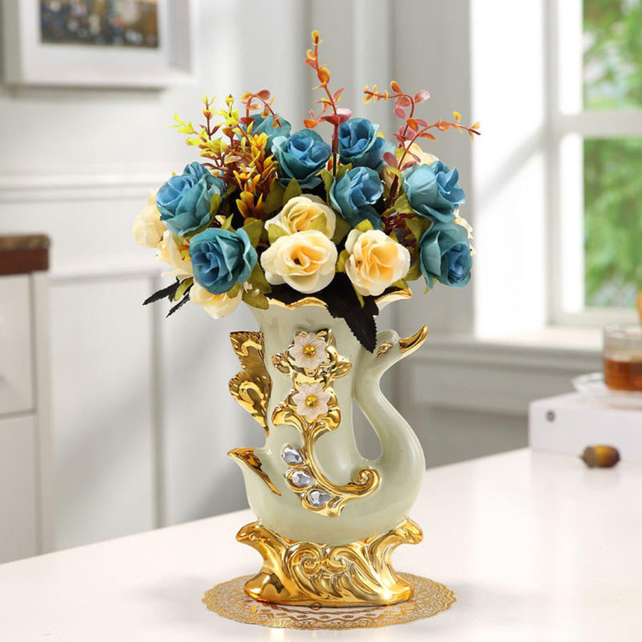 Keramik-Blumenvase im europäischen Stil mit Elefant-Motiv in Gold - Bild 2