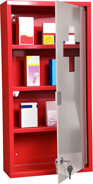 HOMCOM Medizinschrank mit Mattglastür und Schloss in Rot, Wandmontage, B/H/T: 27 x 57 x 12 cm - Bild 1