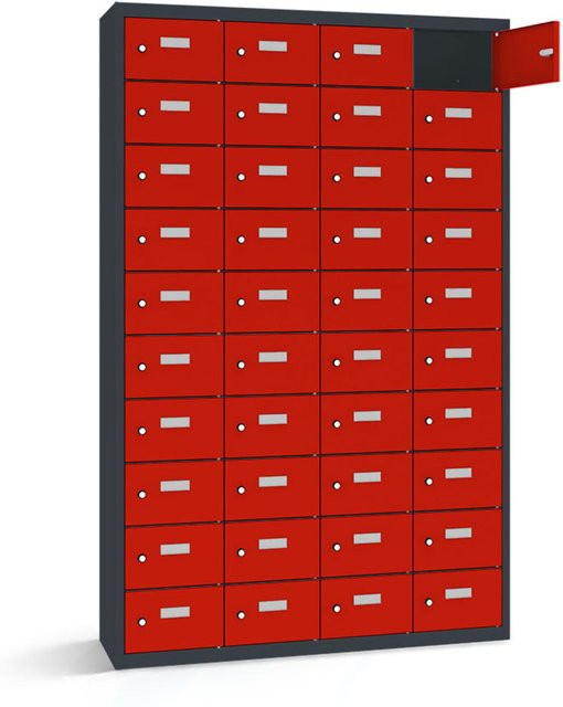 rotstahl Wertfachschrank mit 40 Fächern in Rot und Anthrazitgrau, B/T/H: 115 x 50 x 180 cm - Bild 1