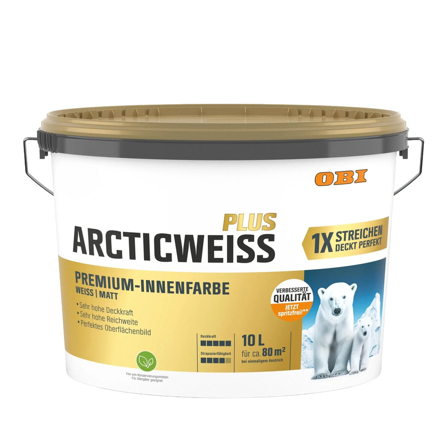 OBI Wandfarbe Arcticweiss Plus Weiß Matt, wasserbasiert, 10 l - Bild 2