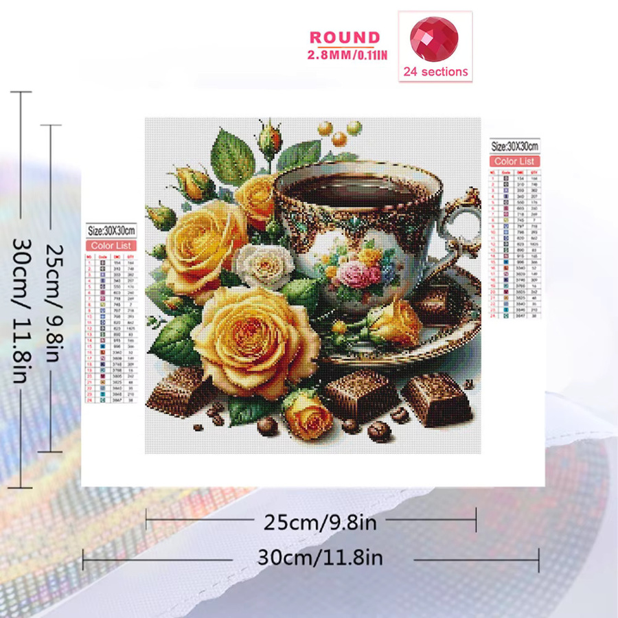 MomoArt 5D DIY Diamantmalerei Kaffeetasse Motiv Blumen und Schokolade in Multicolour als Diamant-Mosaik und Kreuzstich-Stickerei - Bild 2